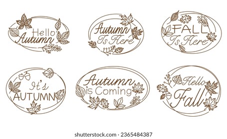 Set of autumn Calligraphy. Autumnal hand drawn lettering collection. Vector illustration.