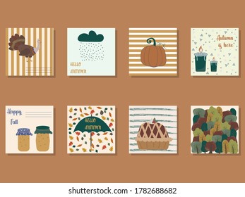 set of autumn cards cute handwritten