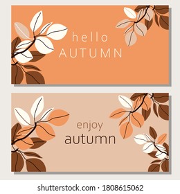 Set of autumn cards with text. Stylized autumn leaves. Print, flyer, sticker, banner, postcard. Vector illustration.