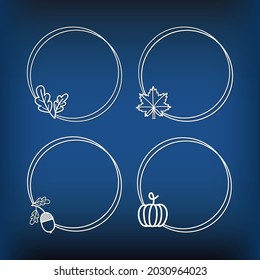 Set of autumn circular frames with maple leaf, oak, acorn, pumpkin. Vector illustration for paper or laser cutting.