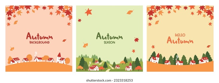 Set of autumn cityscape background designs