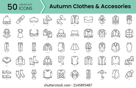 Set of autumn clothes accesories icons. Line art style icons bundle. vector illustration