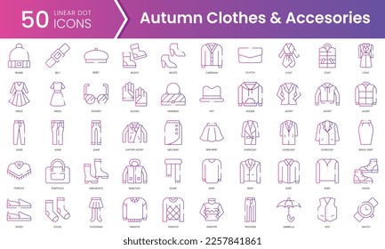 Set of autumn clothes accesories icons. Gradient style icon bundle. Vector Illustration