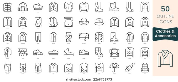 Set of autumn clothes and accesories icons. Thin linear style icons Pack. Vector Illustration