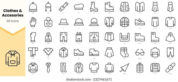 Set of autumn clothes and accesories Icons. Simple line art style icons pack. Vector illustration