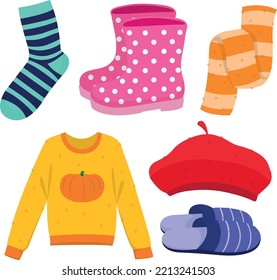 Set of autumn clothes, vector illustration.