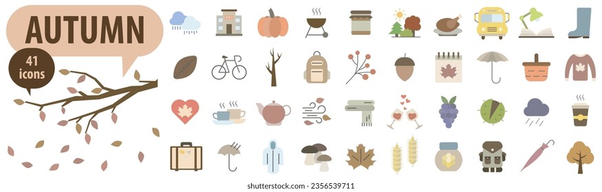 Set of autumn color icons. Autumn time. Set of autumn icons. Vector illustration. EPS 10.