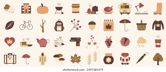 Set of autumn color icons. Autumn time. Set of autumn icons. Vector illustration. EPS 10.