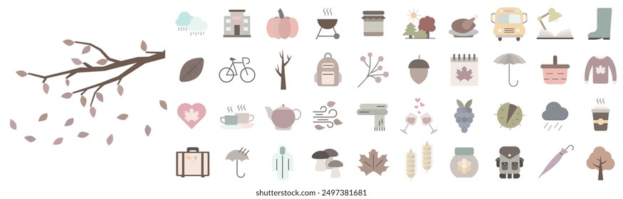 Set of autumn color icons. Autumn time. Set of autumn icons. Vector illustration. EPS 10.
