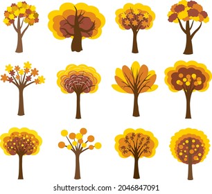 Set of autumn colorful trees. Vector illustration.