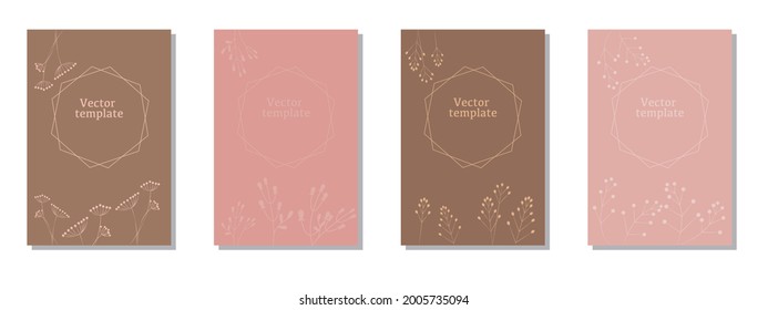 Set of autumn concept leaflet frame. Autumn and winter natural plants decoration vector template. Beautiful natural brochure design. Vector illustration.