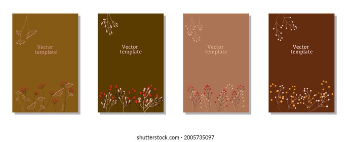 Set of autumn concept leaflet frame. Autumn and winter natural plants decoration vector template. Beautiful natural brochure design. Vector illustration.