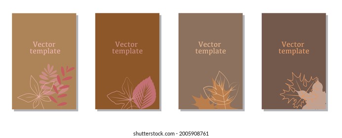 Set of autumn concept leaflet frame. Autumn and winter natural plants decoration vector template. Beautiful natural brochure design. Vector illustration.