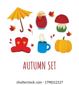Set of autumn cute illustrations
