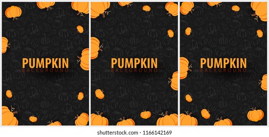 Set of Autumn dark Background with Pumpkin for shopping sale, promo poster and frame leaflet, web banner. Vector illustration template