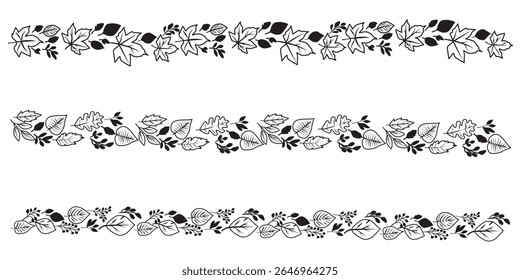 Set of Autumn Decorations. Fallen leaves decoration garland collection. Autumnal decoration elements. Vector illustration.	