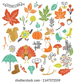 Set of autumn doodle element
