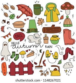 Set of autumn doodle elements 