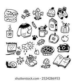 set of autumn doodle illustrations