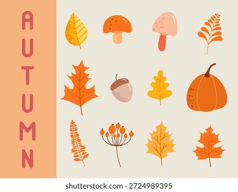 set of autumn element decoration for background wrapping, wallpaper, banner and more, vector illustration