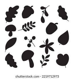 set of autumn element doodle hand drawn silhouette