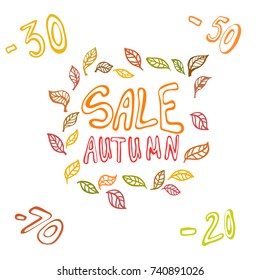 Set autumn elements.  Design banner with autumn sale .. Promotion offer with autumnal oak plant, maple leave . Vector