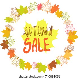 Set autumn elements.  Design banner with autumn sale .. Promotion offer with autumnal oak plant, maple leave . Vector