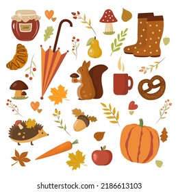 Set of autumn elements. Flat style. Vector illustration 