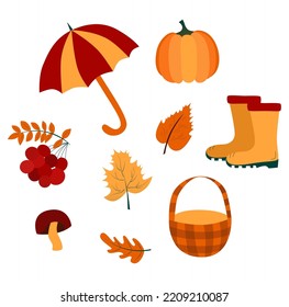 Set of autumn elements. Flat style. Vector illustration.