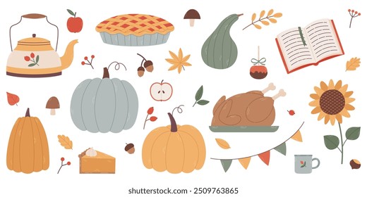 Set of autumn elements. Hand drawn vector