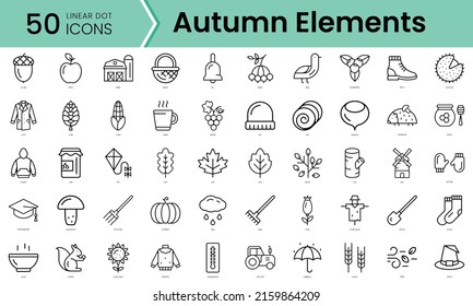 Set of autumn elements icons. Line art style icons bundle. vector illustration