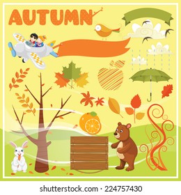 Set of Autumn Elements and Illustrations