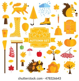 Set of Autumn Elements Isolated on White Background. Vector Illustration. 