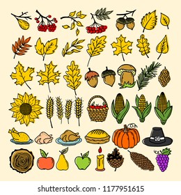 A set of autumn elements of nature handmade. Elements of the design for Thanksgiving and the Feast of Autumn.