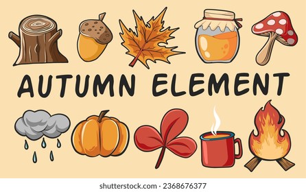 A set of a autumn elements in retro color illustration vector