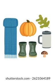 conjunto de elementos outono vetor em estilo cartoon