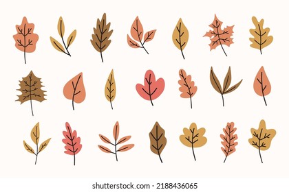 Set of autumn elements.Autumn leaves.Fall.Hand drawn autumn leaves