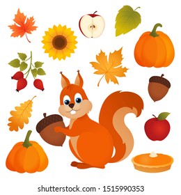 Set of autumn and fall season vector icons isolated on white