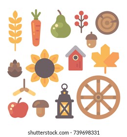 Set of autumn flat icons on white background