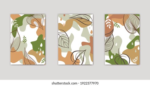 Set of autumn floral background design. Abstract organic shape fall nature graphic items. 