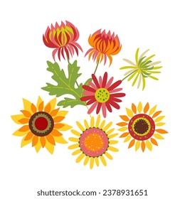 Set of autumn flowers. Vector isolated color illustration.