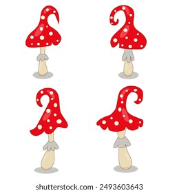 set of autumn fly mushrooms, on a white background, hand-drawn. vector.	
