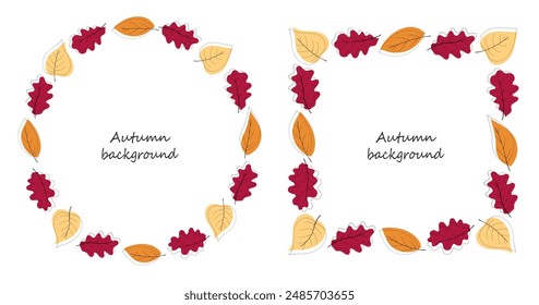 Set of autumn frames, backgrounds with autumn leaves.