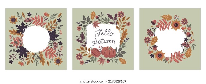 Set of autumn frames isolated on white background. Vector graphics.