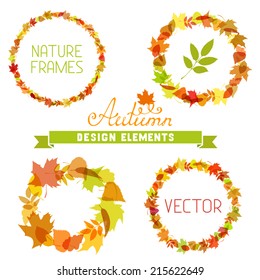 Set of autumn frames on white background. Various autumn leaves. There is place for your text in the center.