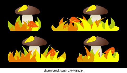 Set of autumn grass silhouettes. Vector illustration.