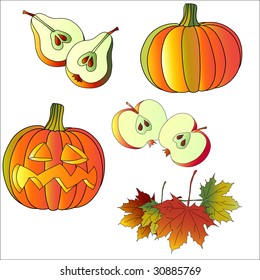 Set of autumn and Halloween icons