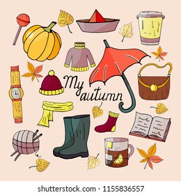 Set of autumn hand drawn elements 