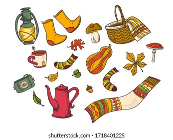 Set of autumn hand drawn elements for harvest festival