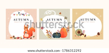 Set of autumn hand drawn illustrations with copyspace, applicable to card, cover and social media post